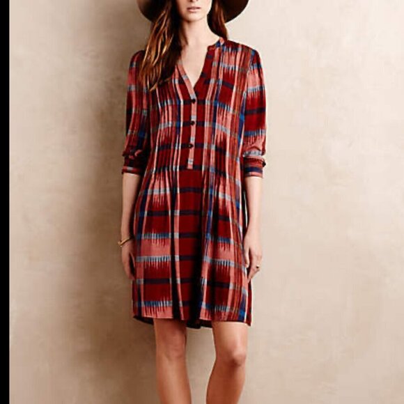 Anthropologie Dresses & Skirts - TYLHO Anthropologie Rayon sao paulo red plaid tunic shirt dress Women's size XS